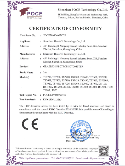 2021 NEW CE Certificate for TS7x Spectrophotometer